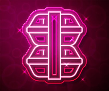 Glowing neon line Lunch box icon isolated on red background.  Vector