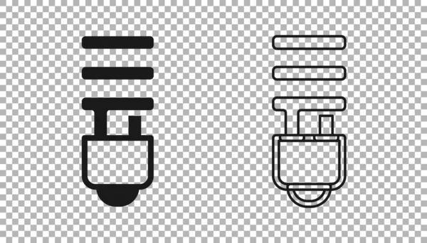 Siyah LED ampul simgesi şeffaf arkaplanda izole edildi. Ekonomik LED ışıklı ampul. Enerji lambasını sakla. Vektör
