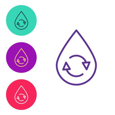 Beyaz arkaplanda izole edilmiş temiz su simgesini geri dönüştür. İşaret geri dönüşümlü bir damla su. Simgeleri renklendirin. Vektör