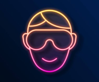 Parlayan neon hattı göz maskesi simgesi siyah arkaplanda izole edildi. Uyku maskesi. Vektör