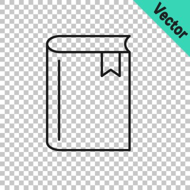 Şeffaf arkaplanda siyah çizgi kitap simgesi izole edildi. Vektör