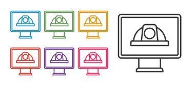 Beyaz arkaplanda İşçi Güvenlik Kask simgesi izole edildi. Simgeleri renklendirin. Vektör