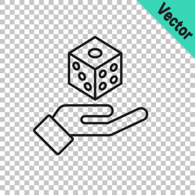 Şeffaf arkaplanda siyah çizgi oyun zar simgesi izole. Kumarhane kumarı. Vektör