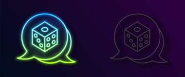 Parlayan neon çizgi oyun zar simgesi siyah arkaplanda izole edildi. Kumarhane kumarı. Vektör