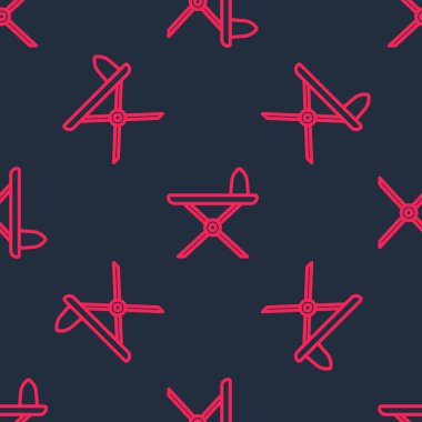 Kırmızı hat elektrikli ütü ve ütü masası simgesi siyah zemin üzerinde izole edilmiş pürüzsüz desen. Buhar ütüsü. Vektör