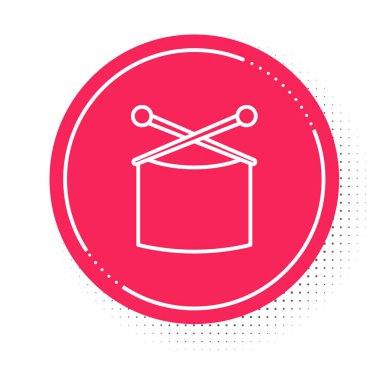 Beyaz çizgili örgü iğneleri beyaz arka planda izole edilmiş. El yapımı, örgü ya da terzi için etiket. Kırmızı daire düğmesi. Vektör