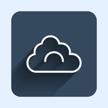 White line Cloud icon isolated with long shadow background. Blue square button. Vector