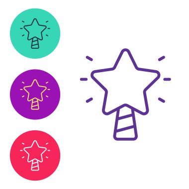 Beyaz arkaplanda izole edilmiş bir Noel yıldızı simgesi belirle. Mutlu Noeller ve mutlu yıllar. Simgeleri renklendirin. Vektör