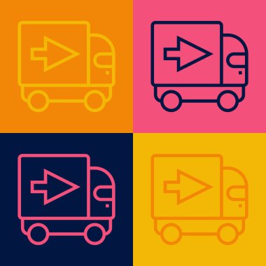Pop Art Line Kargo Aracı ikonu renk arkaplanında izole edildi. Vektör