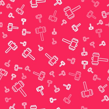 Beyaz çizgili Balyoz simgesi kırmızı arkaplanda pürüzsüz desen izole etti. Vektör