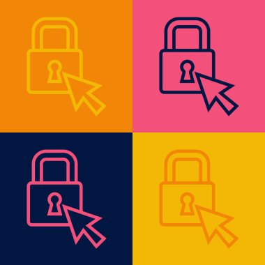 Pop Art Line Lock simgesi renk arkaplanında izole edildi. Asma kilit işareti. Güvenlik, güvenlik, koruma, gizlilik kavramı. Vektör