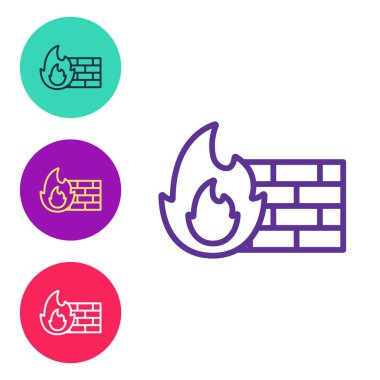 Firewall hattı, beyaz arkaplanda izole edilmiş güvenlik duvarı simgesi. Simgeleri renklendirin. Vektör