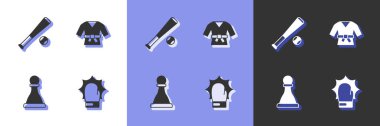 Yumruğu boks eldivenlerine, beysbol sopasını topa, Chess ve Kimono ikonuna çevir. Vektör