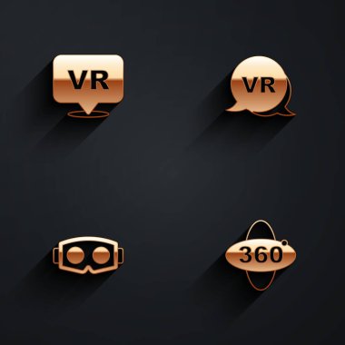 Sanal gerçekliği, gözlükleri ve 360 derecelik uzun gölgeli görüntü simgesini ayarla. Vektör