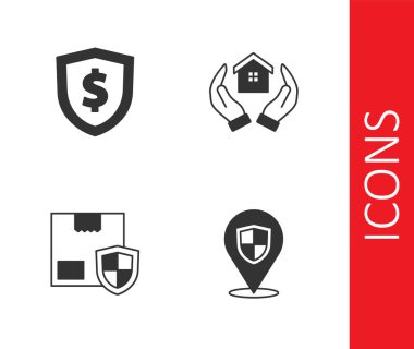 Konum kalkanını, kalkanı dolarla, teslimat güvenliğini ve House 'u el simgesine ayarlayın. Vektör