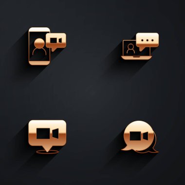 Video sohbet konferansını ve uzun gölgeli simgeyi ayarla. Vektör