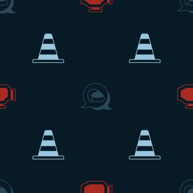 Motoru, yarış kaskını ve trafik konisini sorunsuz bir şekilde ayarlayın. Vektör