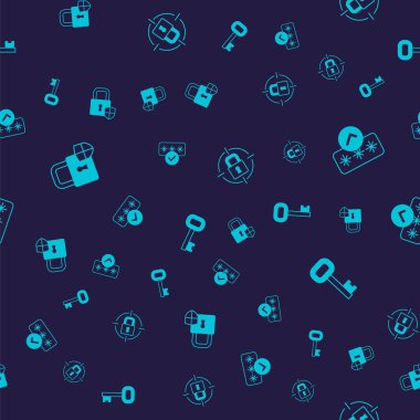 Kalkan güvenliğini kilit, şifre koruması, Kilit ve Eski anahtarı kusursuz desene ayarlayın. Vektör