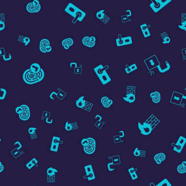 Parmak izini ayarla, asma kilidi aç, kapı ve güvenlik duvarı, güvenlik duvarı kusursuz. Vektör