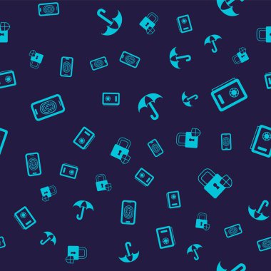 Mobil 'i parmak izi tarayıcısı, Güvenli, Şemsiye ve Kalkan güvenlik kilidi ile kusursuz desene ayarlayın. Vektör