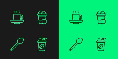 Buzlu kahve, çay kaşığı, kahve fincanı ve ikon. Vektör