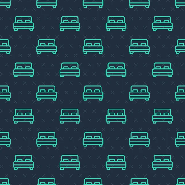 Yeşil çizgi. Mavi arka planda iki ya da bir kişi için büyük yatak. Vektör