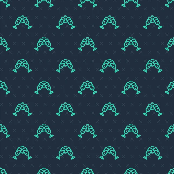 Yeşil çizgili şampanya ikonu, mavi arka planda izole edilmiş kusursuz desen. Mutlu Noeller ve mutlu yıllar. Vektör