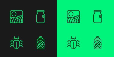 Böceklere, Colorado böceğine, tarım buğday tarlasına ve vida kapaklı cam kavanoza karşı hat spreyi koyun. Vektör