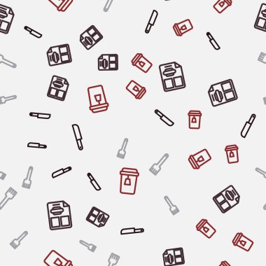 Bıçak, restoran kafe menüsü, çatal ve çay fincanlarını kusursuz bir şekilde yerleştirin. Vektör