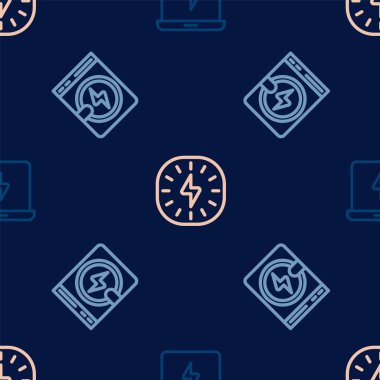 Dizüstü bilgisayarı, çamaşır makinesini ve şimşeği kusursuz desene ayarlayın. Vektör