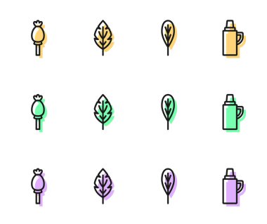 Hat hattı, afyon haşhaşı ve termos konteynır ikonu. Vektör