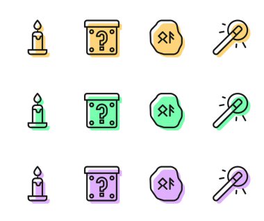 Büyü mührü, yanan mum, gizemli kutu ve ikon. Vektör