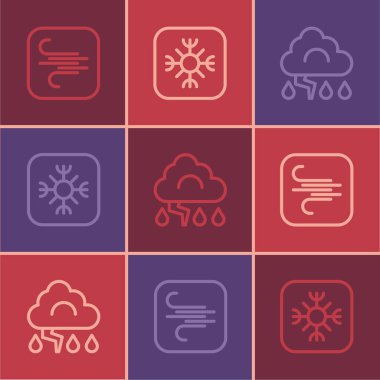 Rüzgar, Bulut, Şimşek ve Kar Tanesi ikonu. Vektör