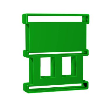 Saydam arkaplanda izole edilmiş oda simgesinde perdeleri olan yeşil pencere. 