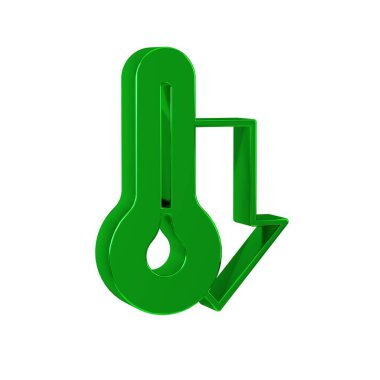 Yeşil Meteoroloji termometresi, şeffaf arkaplanda izole edilmiş ikonu ölçüyor. Termometre ekipmanları sıcak ya da soğuk hava gösteriyor. 