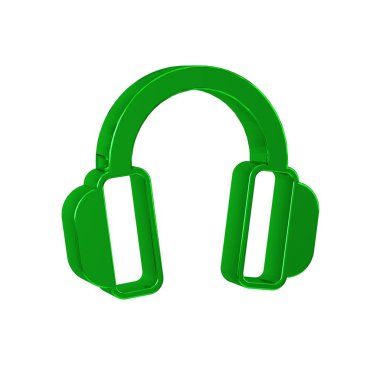 Şeffaf arkaplanda yeşil kulaklık simgesi izole edildi. Kulaklıklar. Müzik, hizmet, iletişim ve operatör dinleme kavramı. 