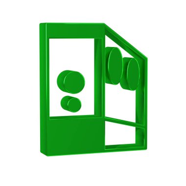 Şeffaf arkaplanda yeşil bilgisayar simgesi durumu izole edildi. Bilgisayar sunucusu. Çalışma İstasyonu. 