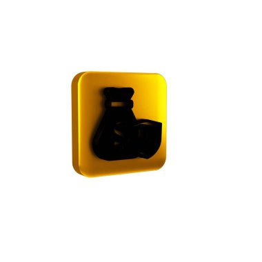Şeffaf arkaplanda kalkan simgesi olan siyah para çantası. Sigorta konsepti. Güvenlik, güvenlik, koruma, konsept koruma. Sarı kare düğmesi.