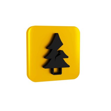 Şeffaf arkaplanda Kara Ağaç simgesi izole edildi. Orman sembolü. Sarı kare düğmesi.