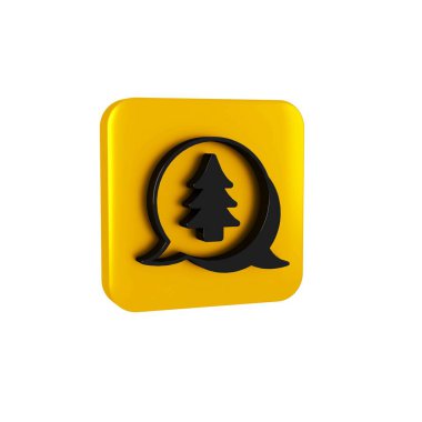 Şeffaf arkaplanda Kara Ağaç simgesi izole edildi. Orman sembolü. Sarı kare düğmesi.