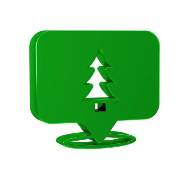 Ormanın yeşil konumu bir harita simgesi üzerinde şeffaf arkaplanda izole. 