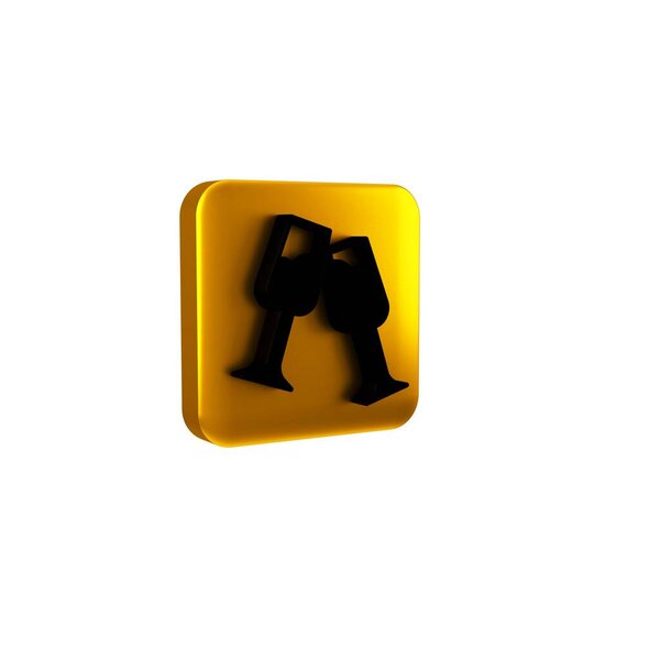 Black Glass of champagne icon isolated on transparent background. Merry Christmas and Happy New Year. Yellow square button.