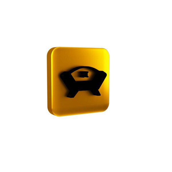 Black Sofa icon isolated on transparent background. Yellow square button.