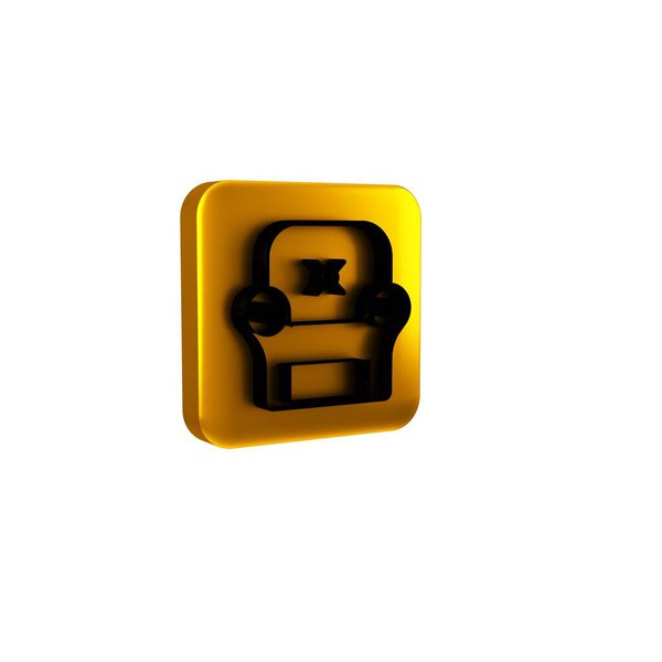 Black Armchair icon isolated on transparent background. Yellow square button.