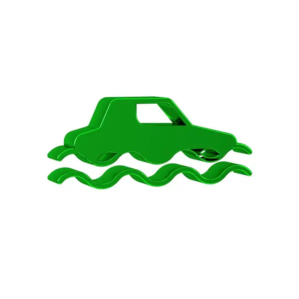 Green Flood car icon isolated on transparent background. Insurance concept. Flood disaster concept. Security, safety, protection, protect concept.