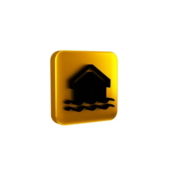 Black House flood icon isolated on transparent background. Home flooding under water. Insurance concept. Security, safety, protection, protect concept. Yellow square button.