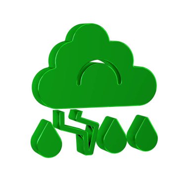 Yeşil Fırtına simgesi şeffaf arkaplanda izole edildi. Bulut ve şimşek işareti. Fırtınanın hava simgesi. 