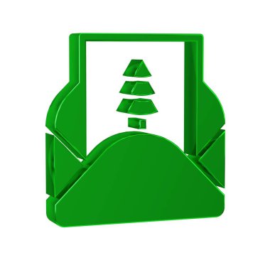 Şeffaf arkaplanda izole edilmiş yeşil zarflı noel partisi davetiye kartı simgesi. Mutlu Noeller ve mutlu yıllar.. 