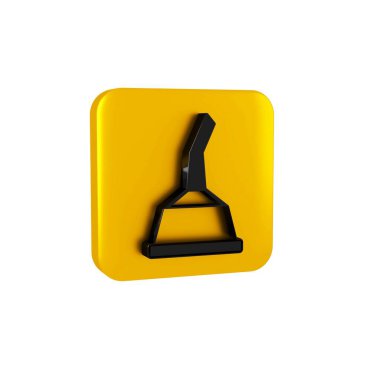 Saydam arkaplanda izole edilmiş motor makine yağı ikonu için kara kutu. Benzin bidonu. Yağ değiştirme ve onarım servisi. Sarı kare düğmesi.