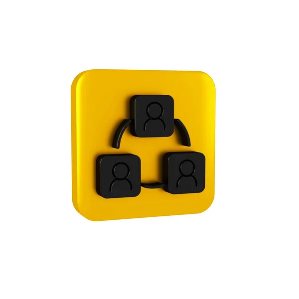 Black Meeting icon isolated on transparent background. Business team meeting, discussion concept, analysis, content strategy. Presentation conference. Yellow square button.